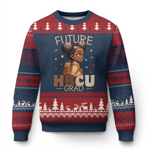 Future HBCU Grad Black Girl Ugly Christmas Sweater College Bound Pride Black Excellence Supporters TS02 Navy Red Print Your Wear
