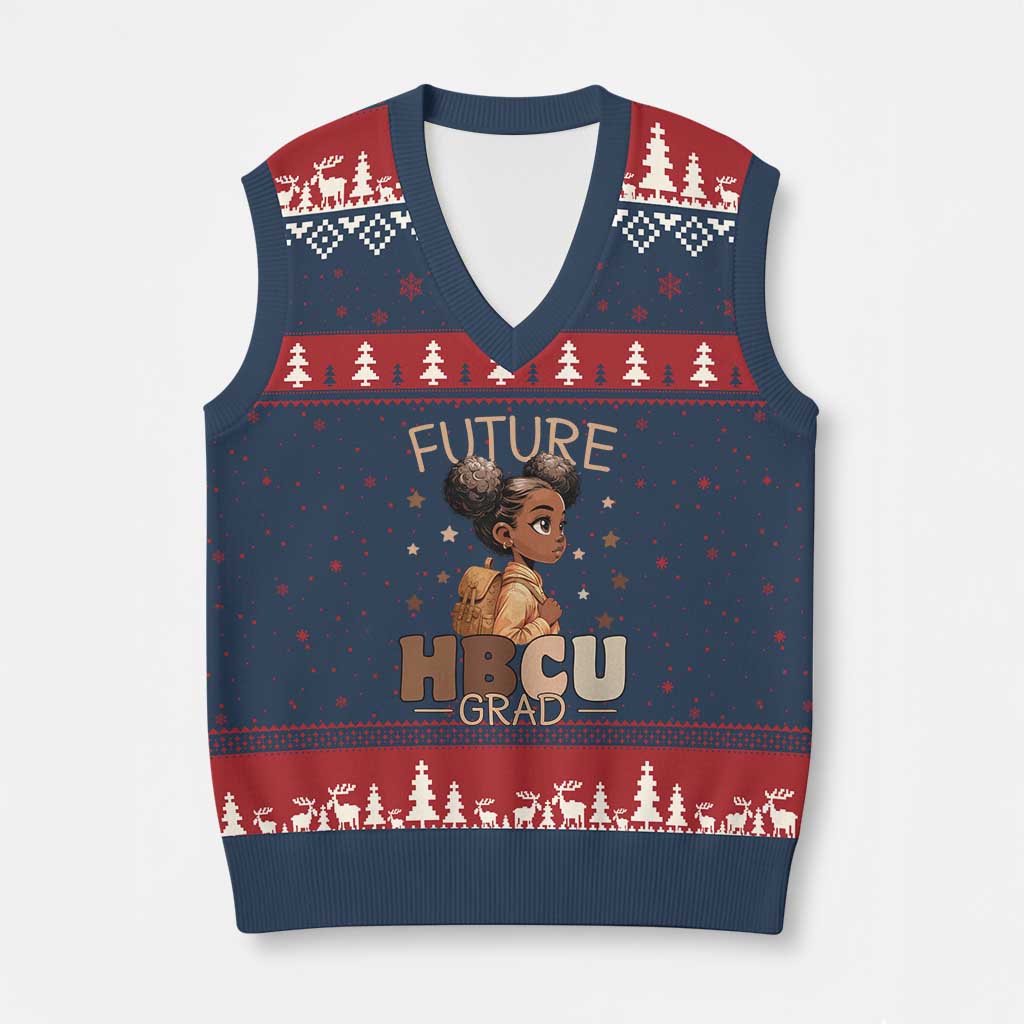 Future HBCU Grad Black Girl V-Neck Knit Sweater Vest College Bound Pride Black Excellence Supporters TS02 Navy Red Print Your Wear