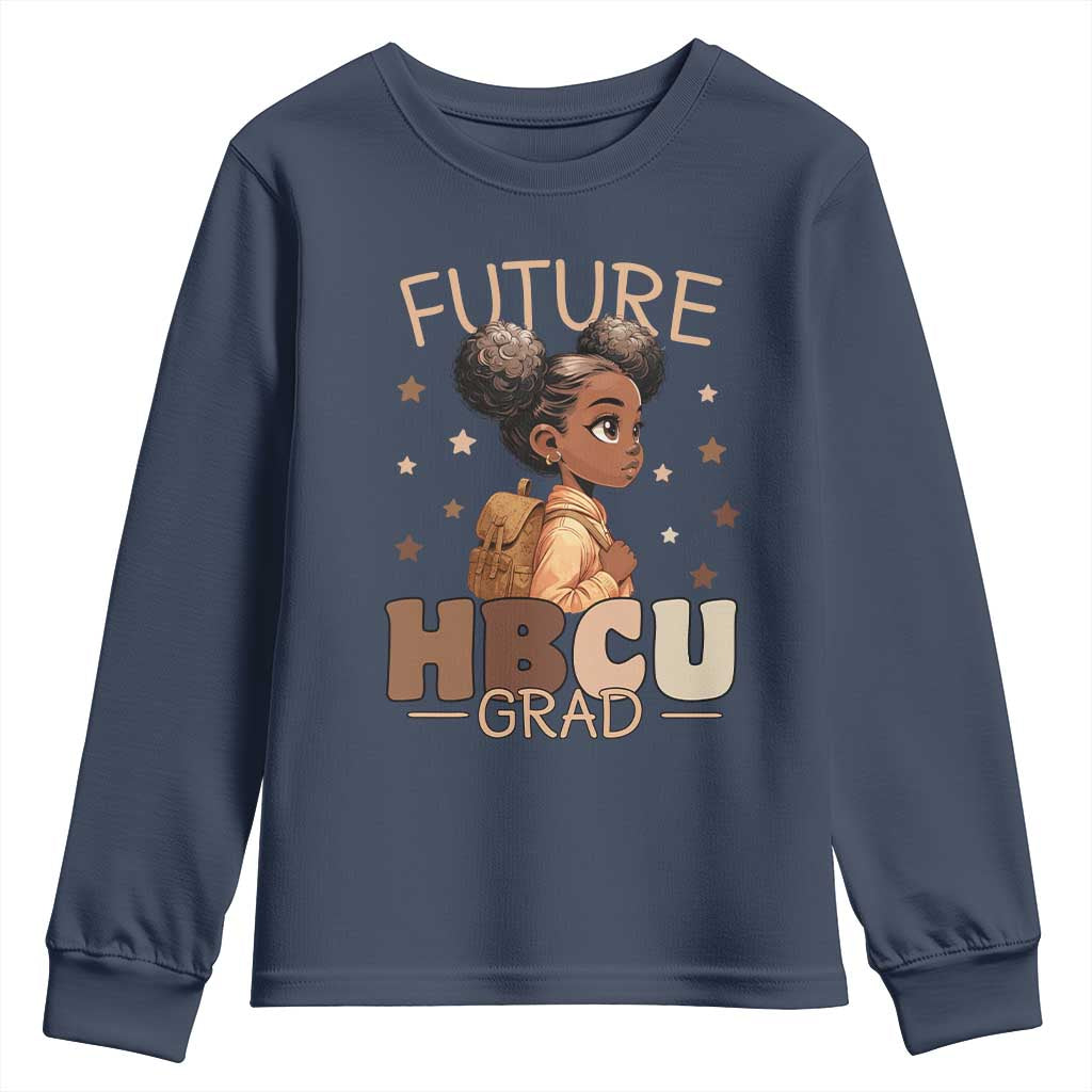Future HBCU Grad Black Girl Youth Sweatshirt College Bound Pride Black Excellence Supporters TS02 Navy Print Your Wear