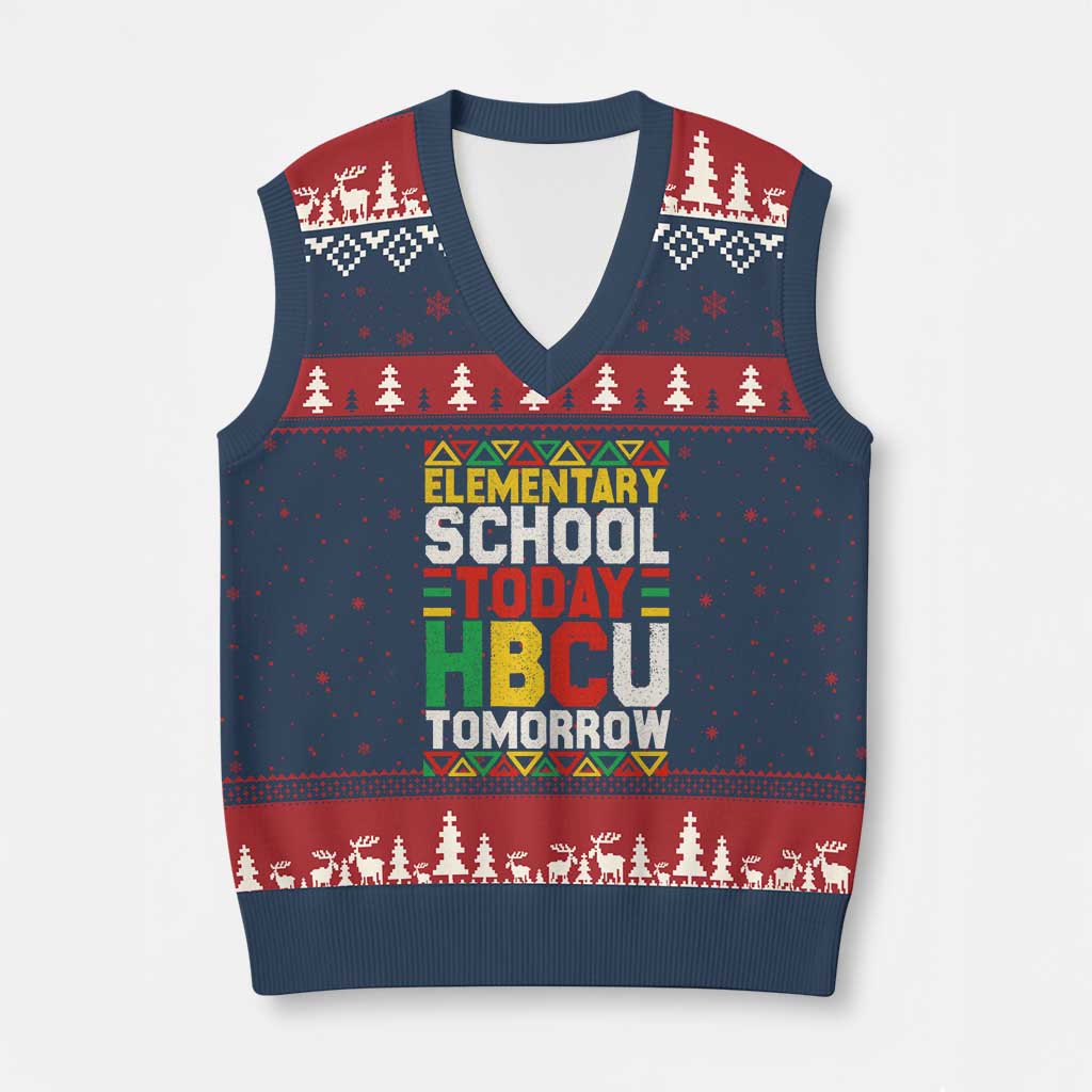 Elementary School Today HBCU Tomorrow V-Neck Knit Sweater Vest Black Pride College Bound Motivation TS02 Navy Red Print Your Wear