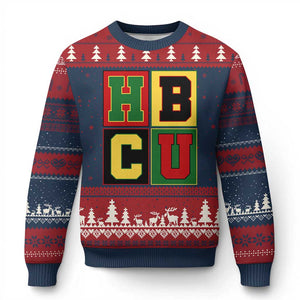 HBCU Block Letter Pride Graphic Ugly Christmas Sweater College Support Statement Black Excellence TS02 Navy Red Print Your Wear