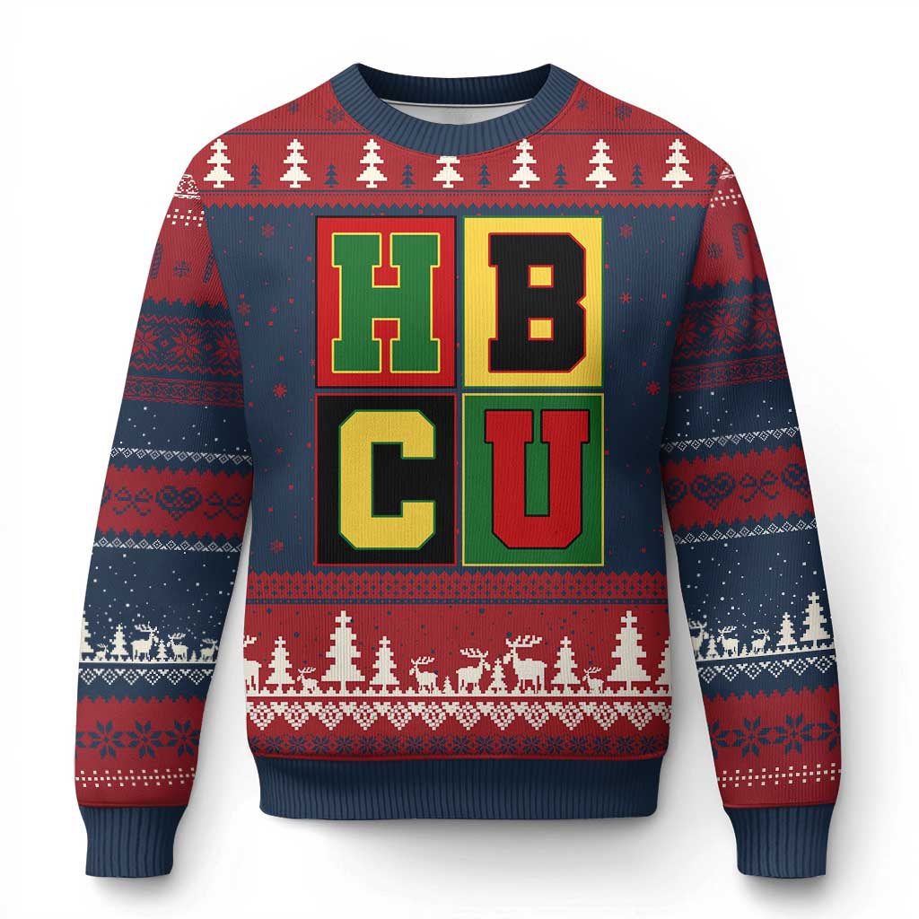 HBCU Block Letter Pride Graphic Ugly Christmas Sweater College Support Statement Black Excellence TS02 Navy Red Print Your Wear