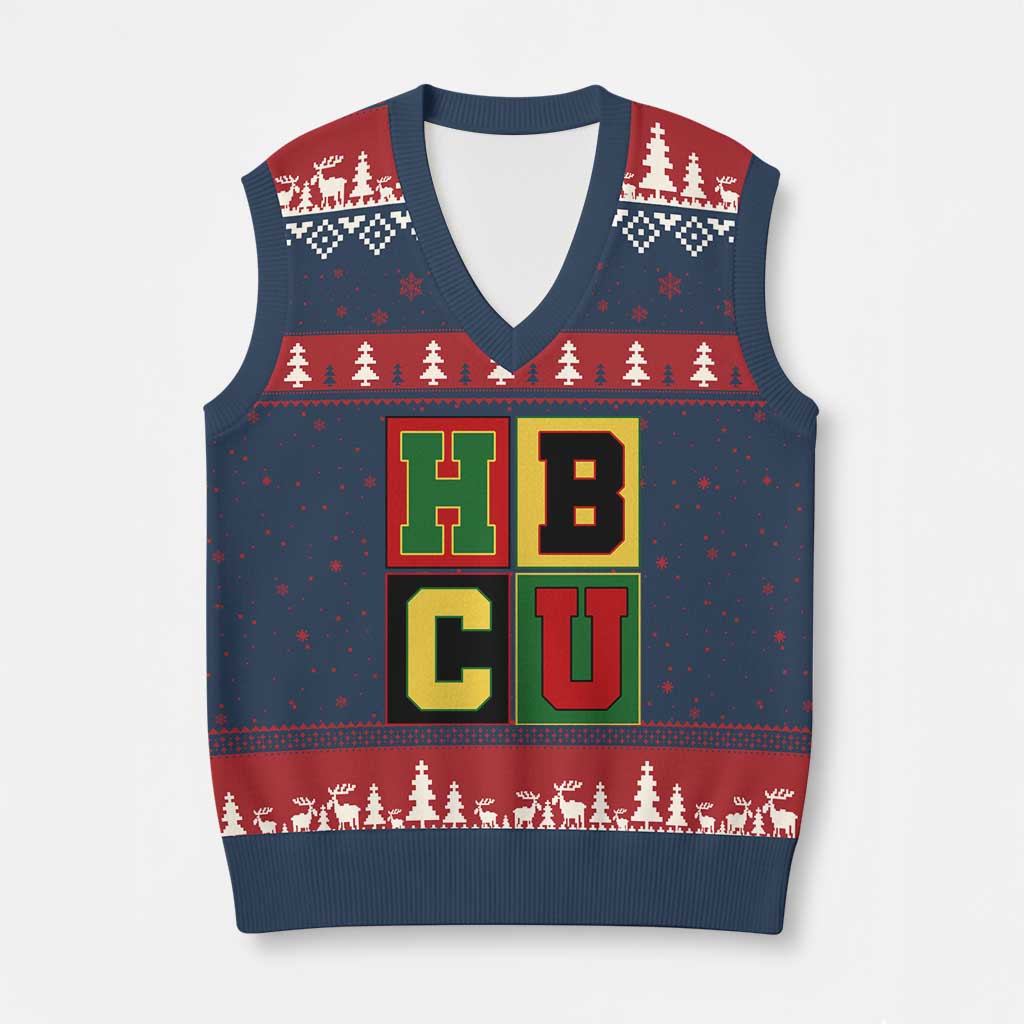 HBCU Block Letter Pride Graphic V-Neck Knit Sweater Vest College Support Statement Black Excellence TS02 Navy Red Print Your Wear
