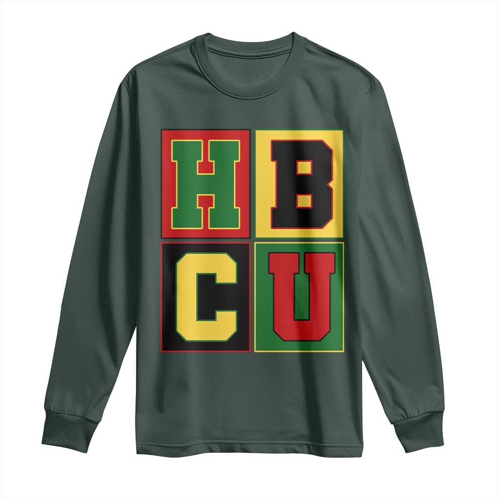 HBCU Block Letter Pride Graphic Long Sleeve Shirt College Support Statement Black Excellence TS02 Dark Forest Green Print Your Wear
