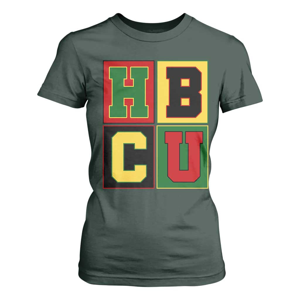 HBCU Block Letter Pride Graphic T Shirt For Women College Support Statement Black Excellence TS02 Dark Forest Green Print Your Wear