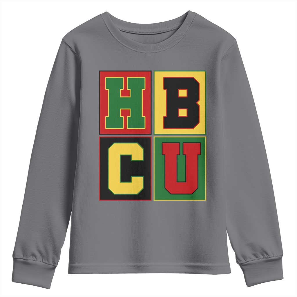 HBCU Block Letter Pride Graphic Youth Sweatshirt College Support Statement Black Excellence TS02 Charcoal Print Your Wear