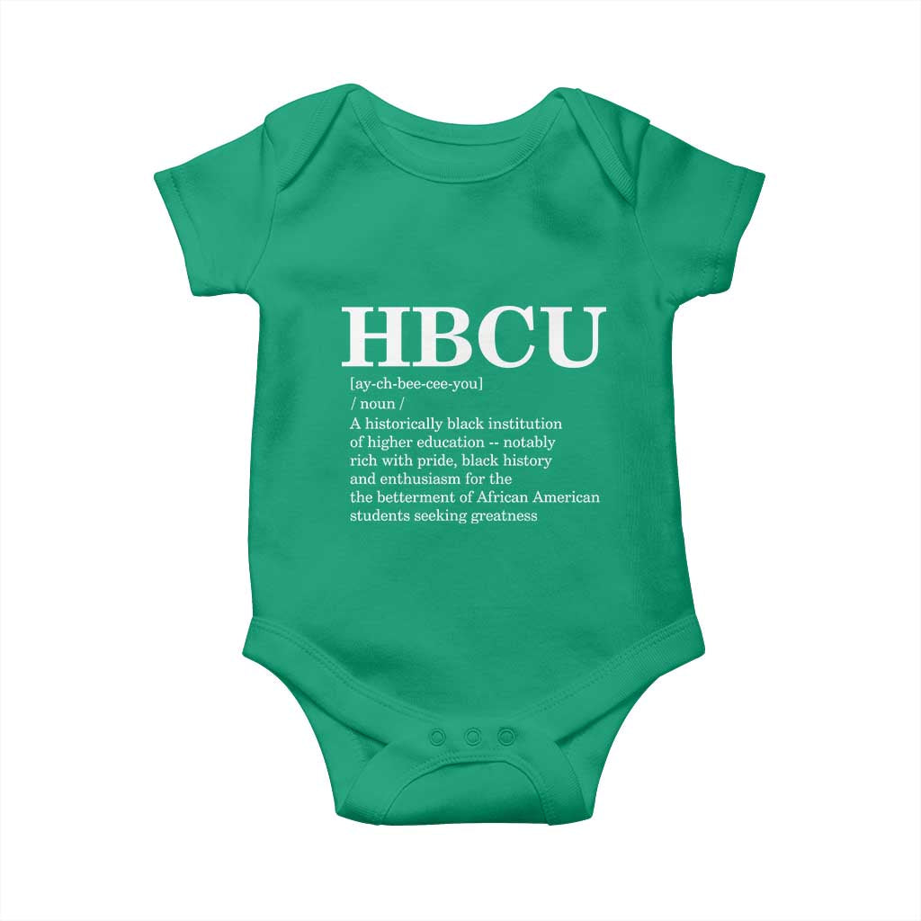 HBCU Definition Baby Onesie Historically Black College Pride Celebrating Education and Black History TS02 Irish Green Print Your Wear
