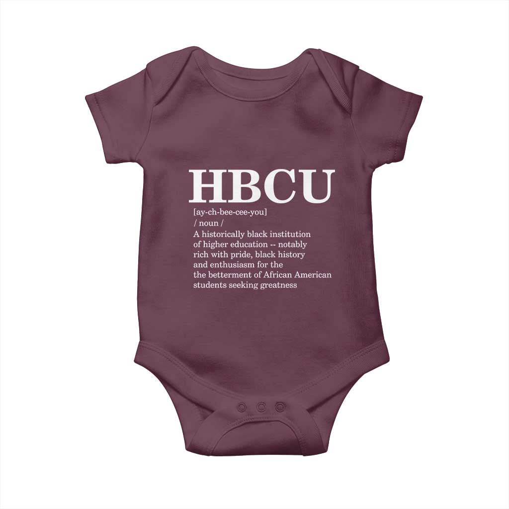 HBCU Definition Baby Onesie Historically Black College Pride Celebrating Education and Black History TS02 Maroon Print Your Wear