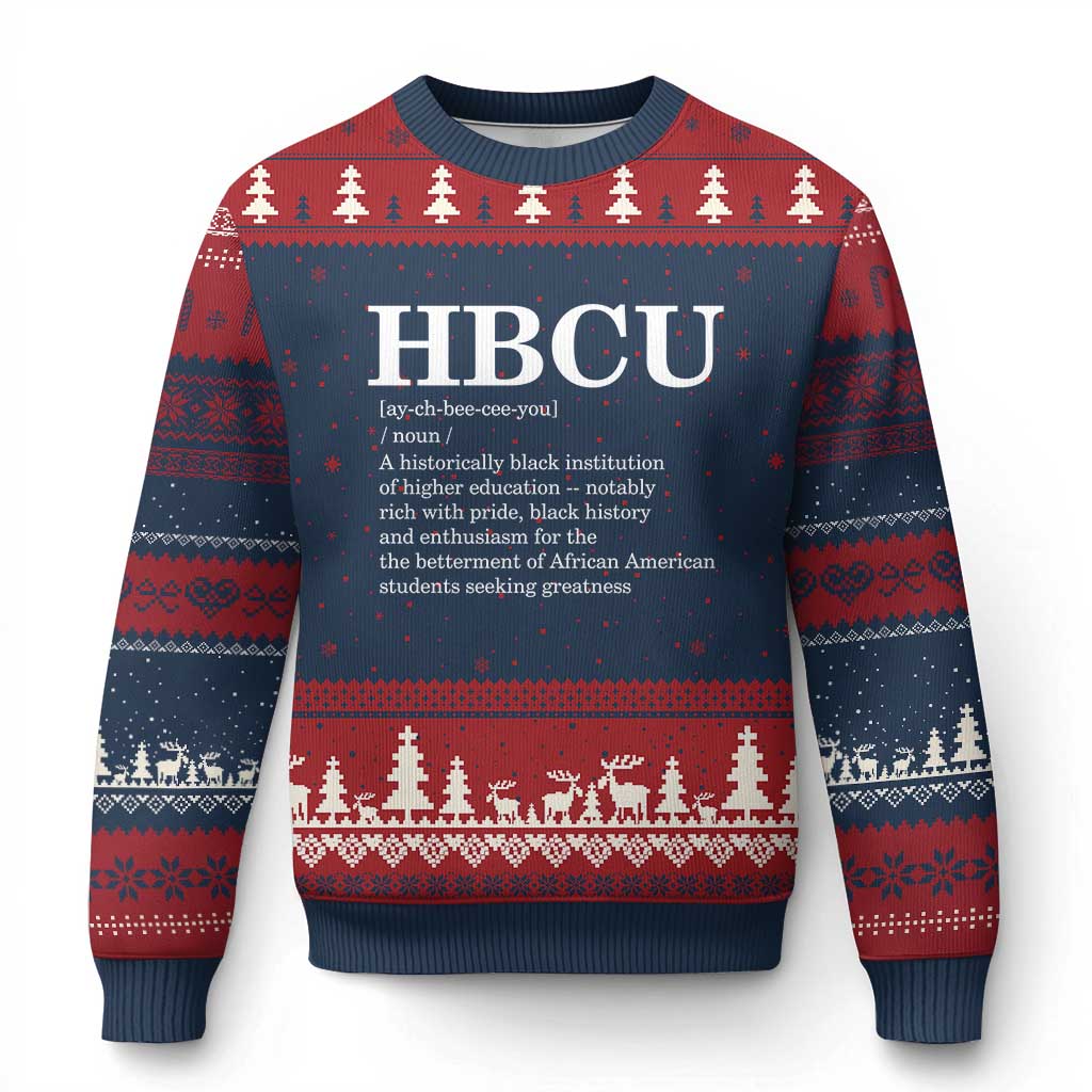 HBCU Definition Ugly Christmas Sweater Historically Black College Pride Celebrating Education and Black History TS02 Navy Red Print Your Wear
