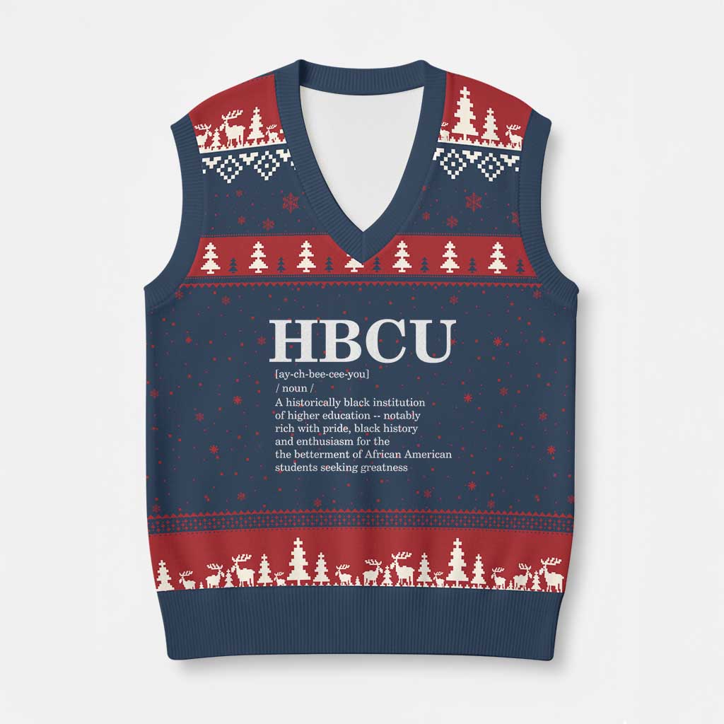 HBCU Definition V-Neck Knit Sweater Vest Historically Black College Pride Celebrating Education and Black History TS02 Navy Red Print Your Wear