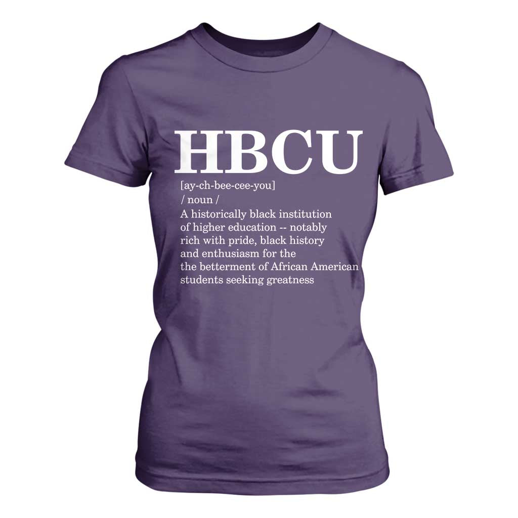HBCU Definition T Shirt For Women Historically Black College Pride Celebrating Education and Black History TS02 Purple Print Your Wear