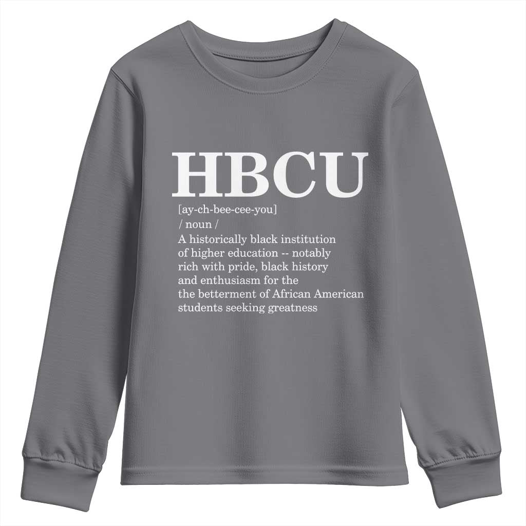 HBCU Definition Youth Sweatshirt Historically Black College Pride Celebrating Education and Black History TS02 Charcoal Print Your Wear