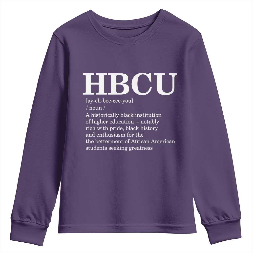 HBCU Definition Youth Sweatshirt Historically Black College Pride Celebrating Education and Black History TS02 Purple Print Your Wear