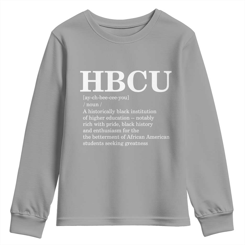 HBCU Definition Youth Sweatshirt Historically Black College Pride Celebrating Education and Black History TS02 Sport Gray Print Your Wear
