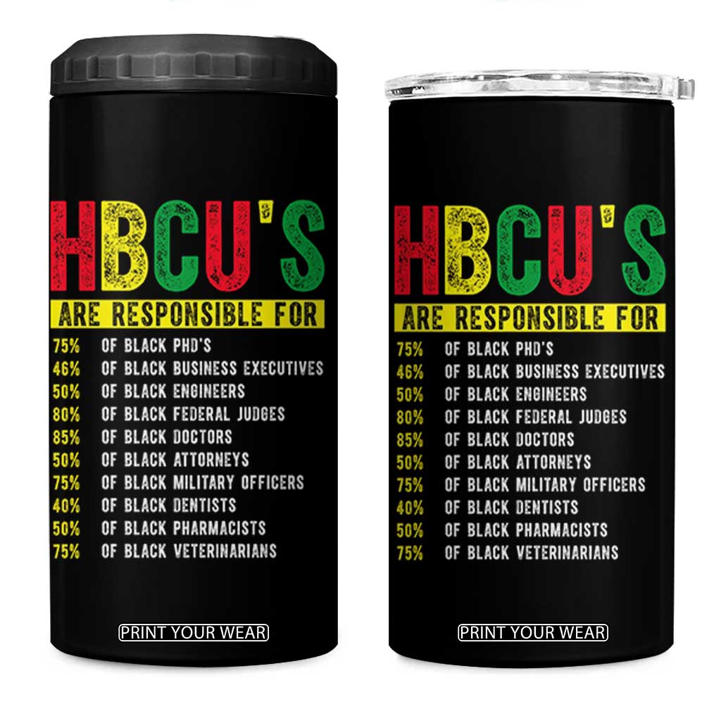 HBCUs Are Responsible For Black Excellence 4 in 1 Can Cooler Tumbler Powerful Education Impact Statistics Pride TS02 One Size: 16 oz Black Print Your Wear