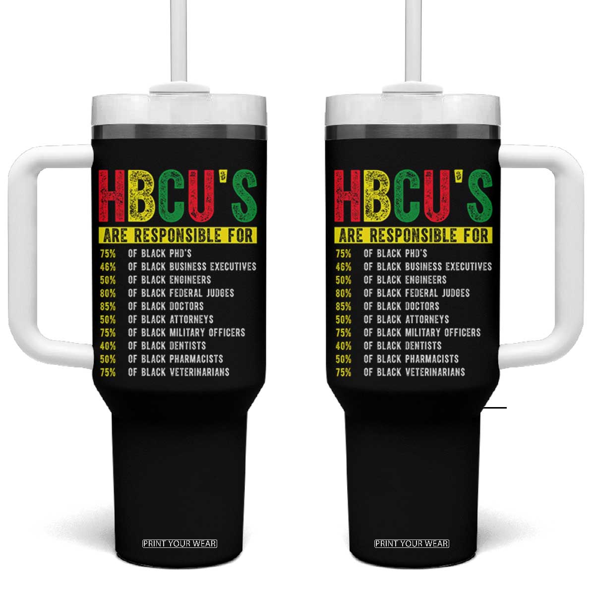 HBCUs Are Responsible For Black Excellence Tumbler With Handle Powerful Education Impact Statistics Pride TS02 One Size: 40 oz Black Print Your Wear