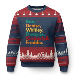 90s Black Sitcom HBCU Culture Tribute Ugly Christmas Sweater Ron Denise Whitley Dwayne Kimberly Freddie TS02 Navy Red Print Your Wear