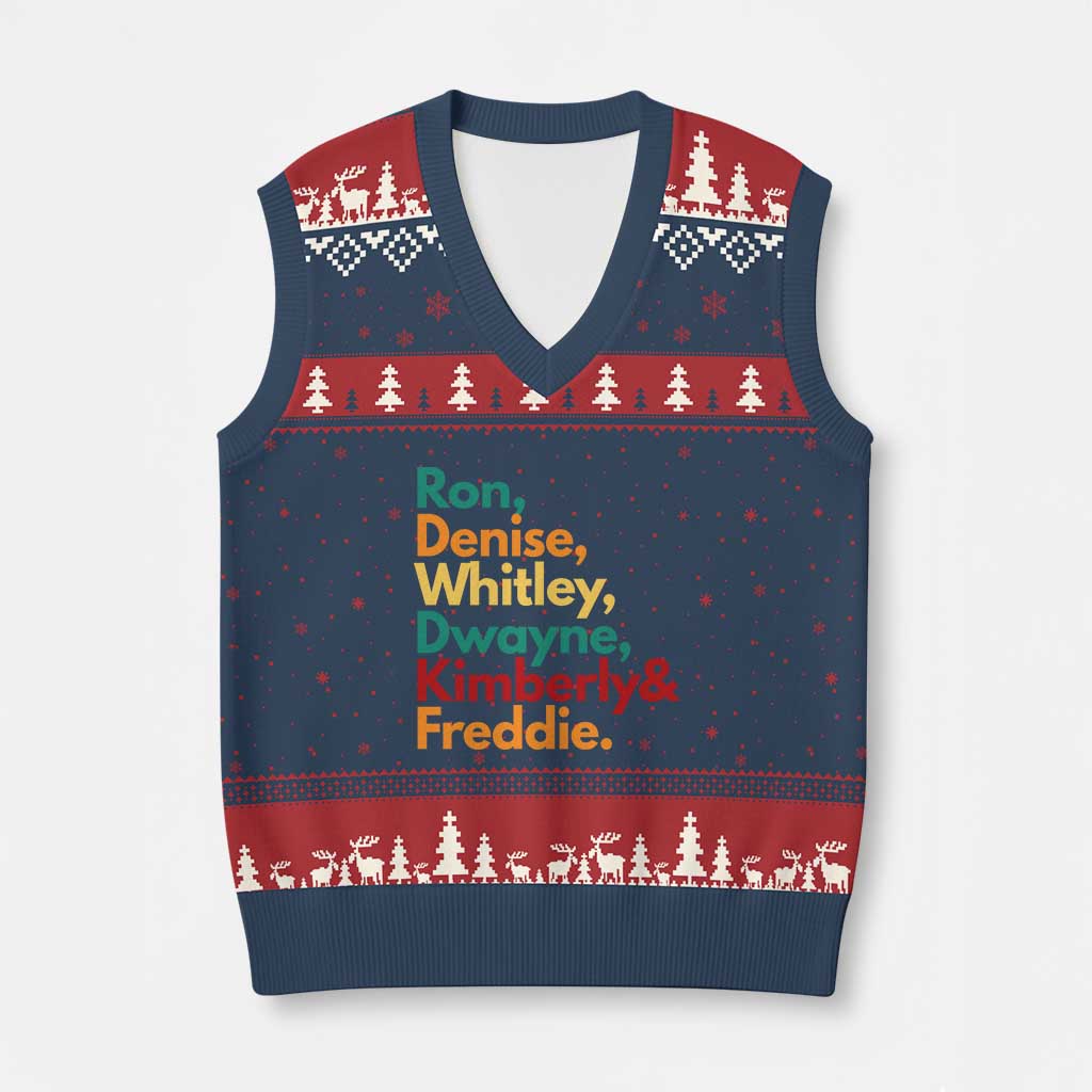 90s Black Sitcom HBCU Culture Tribute V-Neck Knit Sweater Vest Ron Denise Whitley Dwayne Kimberly Freddie TS02 Navy Red Print Your Wear