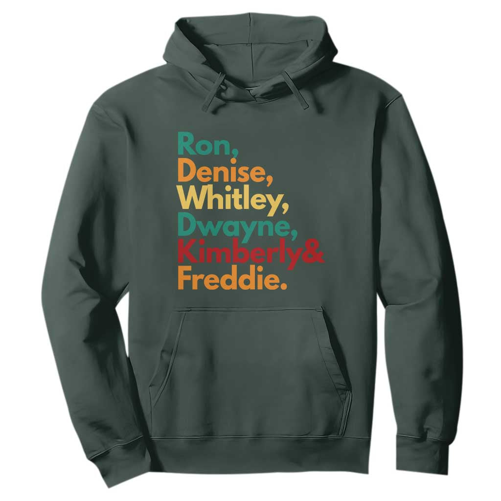 90s Black Sitcom HBCU Culture Tribute Hoodie Ron Denise Whitley Dwayne Kimberly Freddie TS02 Dark Forest Green Print Your Wear