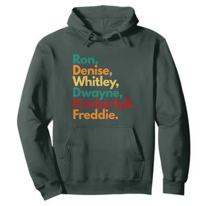 90s Black Sitcom HBCU Culture Tribute Hoodie Ron Denise Whitley Dwayne Kimberly Freddie TS02 Dark Forest Green Print Your Wear