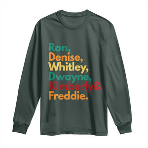 90s Black Sitcom HBCU Culture Tribute Long Sleeve Shirt Ron Denise Whitley Dwayne Kimberly Freddie TS02 Dark Forest Green Print Your Wear