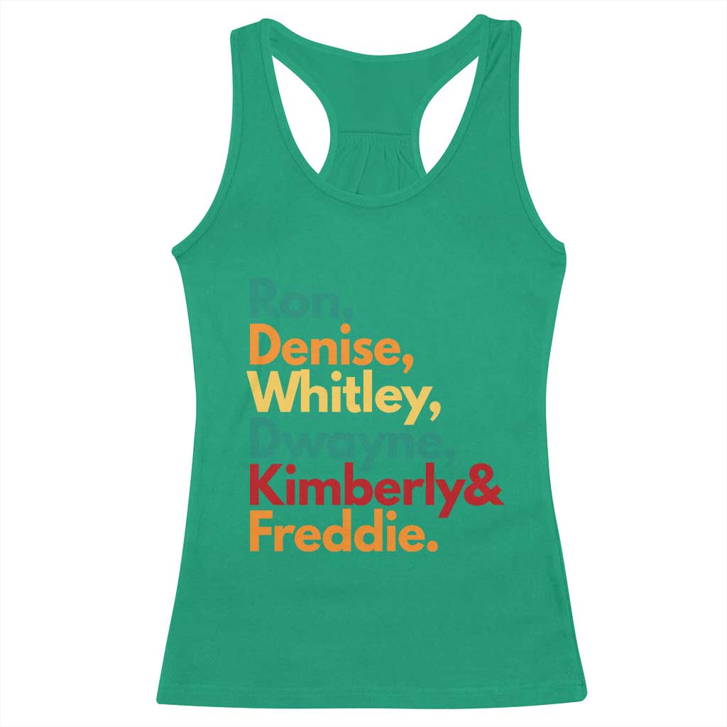 90s Black Sitcom HBCU Culture Tribute Racerback Tank Top Ron Denise Whitley Dwayne Kimberly Freddie TS02 Irish Green Print Your Wear