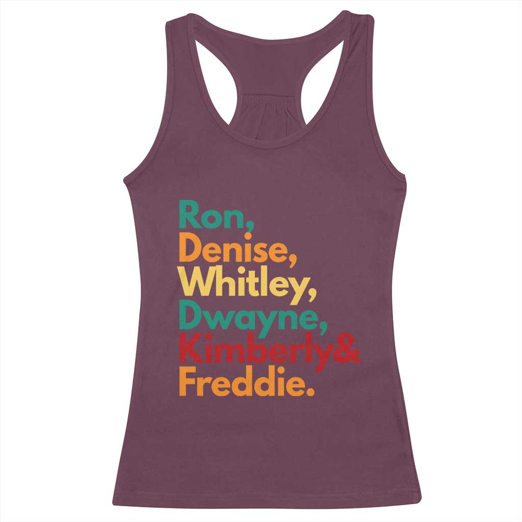 90s Black Sitcom HBCU Culture Tribute Racerback Tank Top Ron Denise Whitley Dwayne Kimberly Freddie TS02 Maroon Print Your Wear