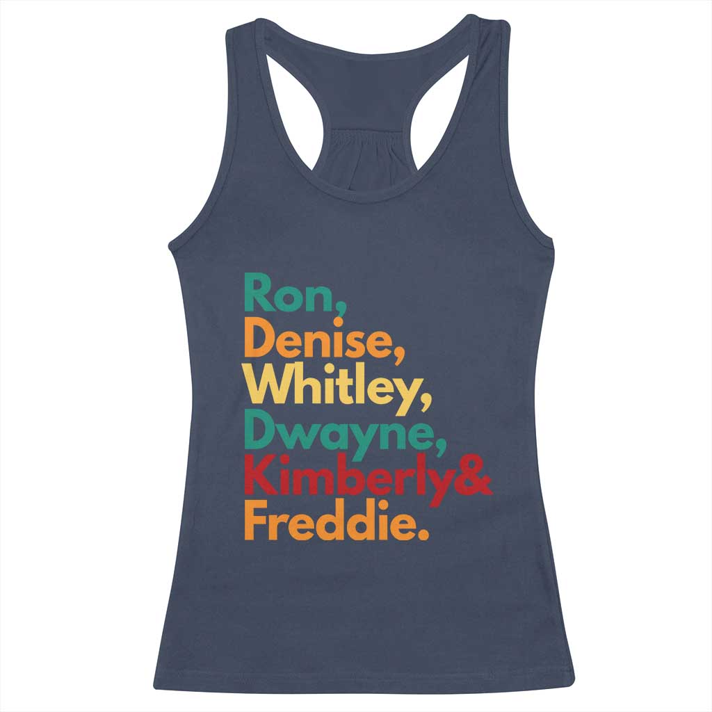 90s Black Sitcom HBCU Culture Tribute Racerback Tank Top Ron Denise Whitley Dwayne Kimberly Freddie TS02 Navy Print Your Wear