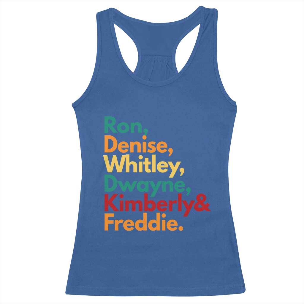 90s Black Sitcom HBCU Culture Tribute Racerback Tank Top Ron Denise Whitley Dwayne Kimberly Freddie TS02 Royal Blue Print Your Wear