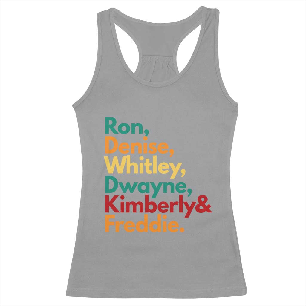 90s Black Sitcom HBCU Culture Tribute Racerback Tank Top Ron Denise Whitley Dwayne Kimberly Freddie TS02 Sport Gray Print Your Wear