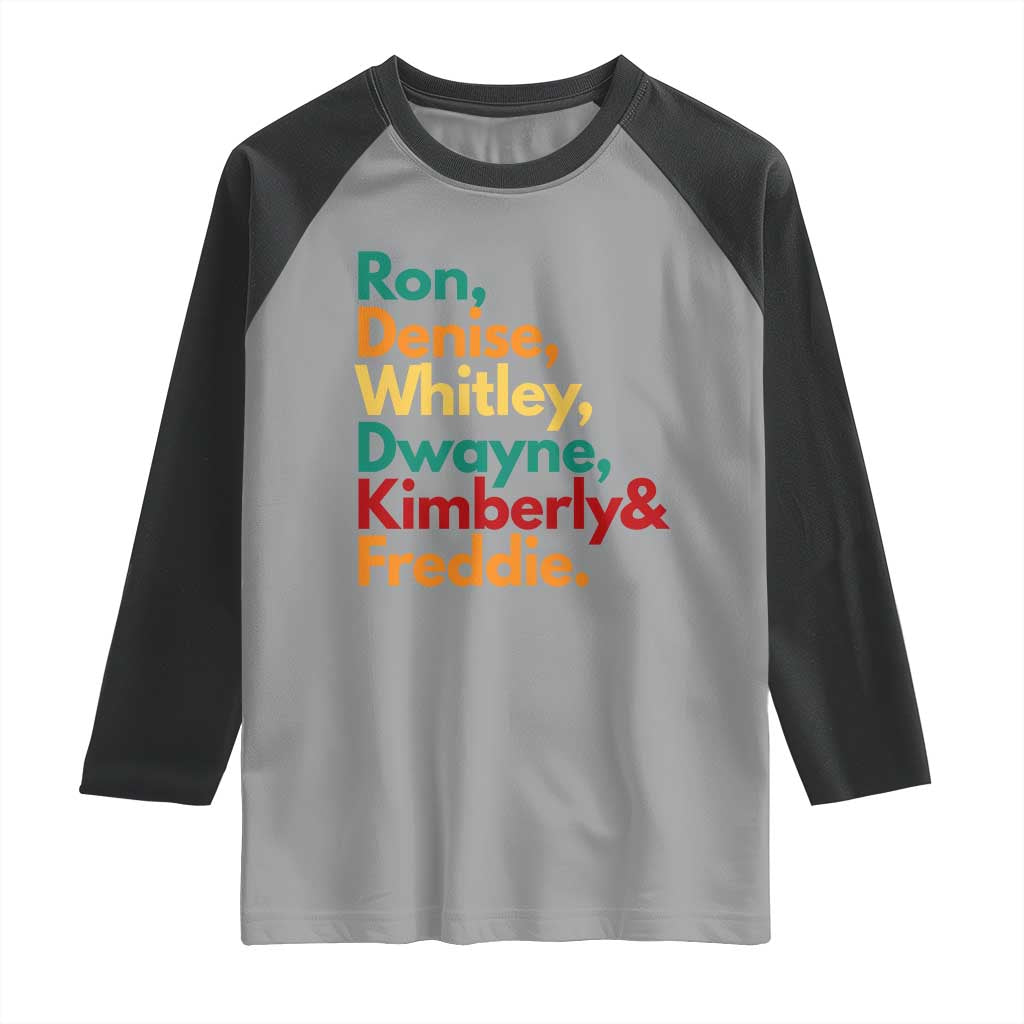 90s Black Sitcom HBCU Culture Tribute Raglan Shirt Ron Denise Whitley Dwayne Kimberly Freddie TS02 Sport Gray Black Print Your Wear