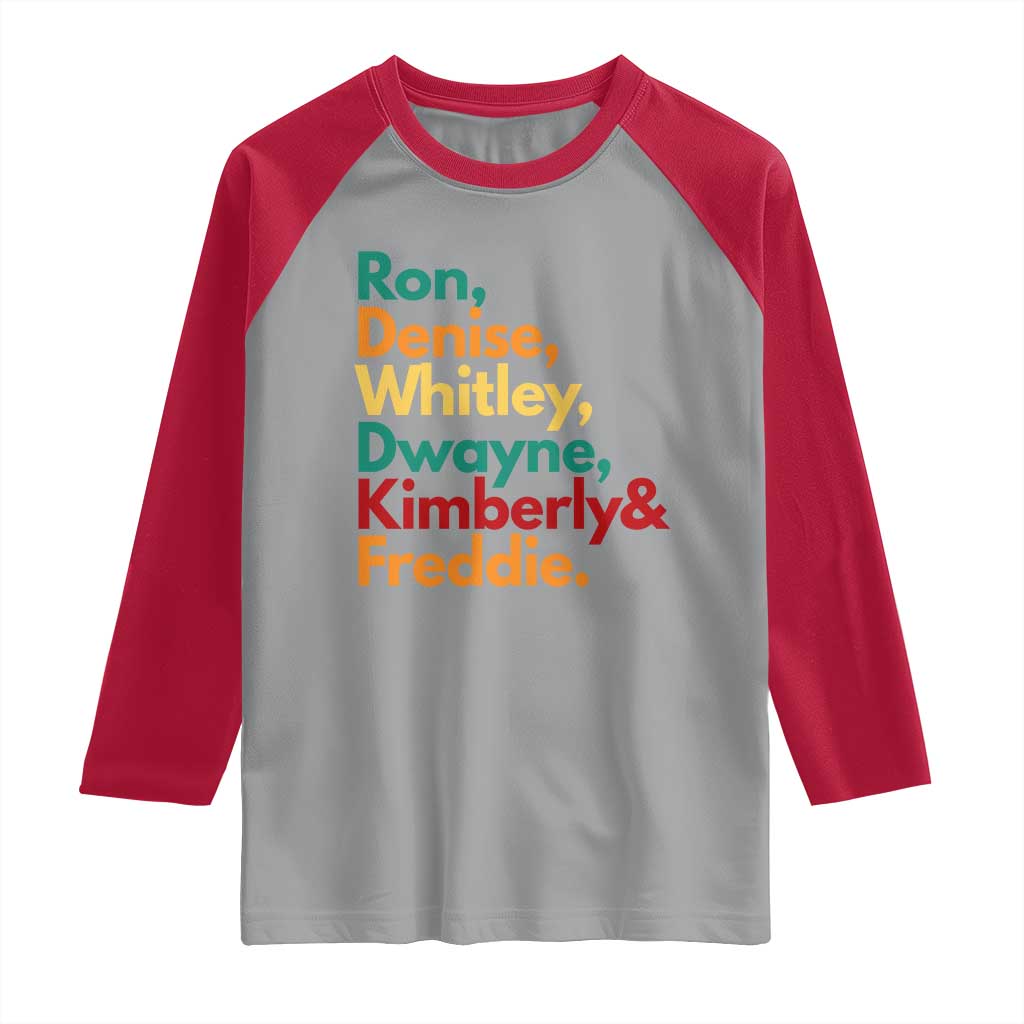90s Black Sitcom HBCU Culture Tribute Raglan Shirt Ron Denise Whitley Dwayne Kimberly Freddie TS02 Sport Gray Red Print Your Wear