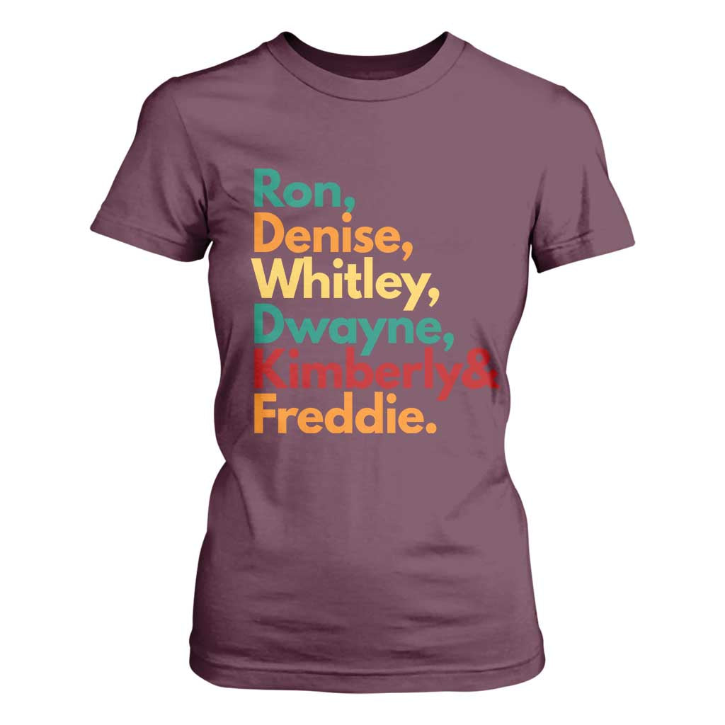 90s Black Sitcom HBCU Culture Tribute T Shirt For Women Ron Denise Whitley Dwayne Kimberly Freddie TS02 Maroon Print Your Wear