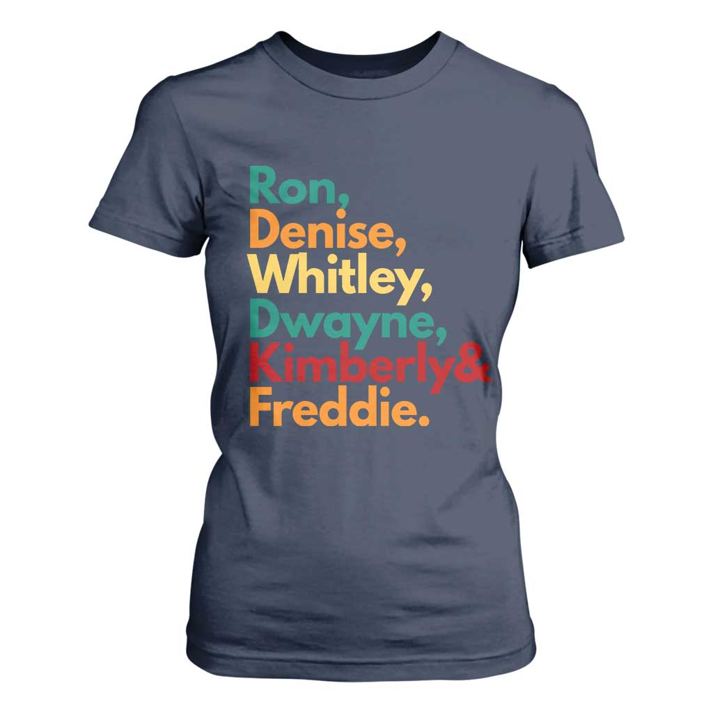 90s Black Sitcom HBCU Culture Tribute T Shirt For Women Ron Denise Whitley Dwayne Kimberly Freddie TS02 Navy Print Your Wear