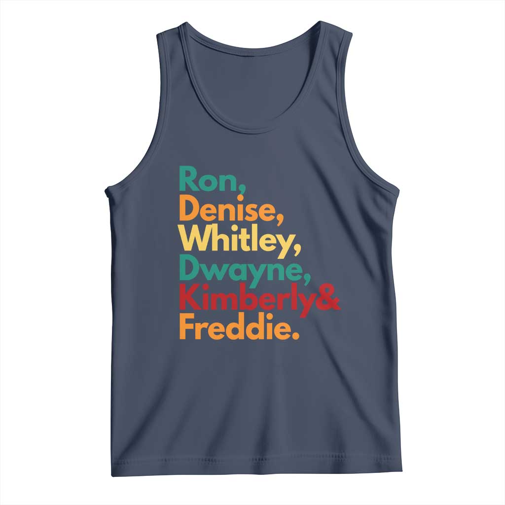 90s Black Sitcom HBCU Culture Tribute Tank Top Ron Denise Whitley Dwayne Kimberly Freddie TS02 Navy Print Your Wear
