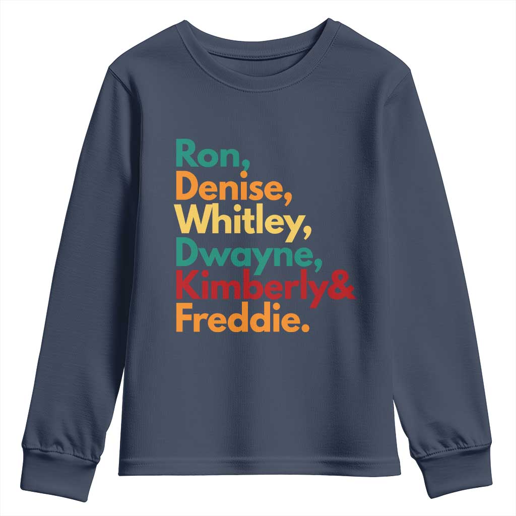 90s Black Sitcom HBCU Culture Tribute Youth Sweatshirt Ron Denise Whitley Dwayne Kimberly Freddie TS02 Navy Print Your Wear