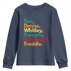 90s Black Sitcom HBCU Culture Tribute Youth Sweatshirt Ron Denise Whitley Dwayne Kimberly Freddie TS02 Navy Print Your Wear