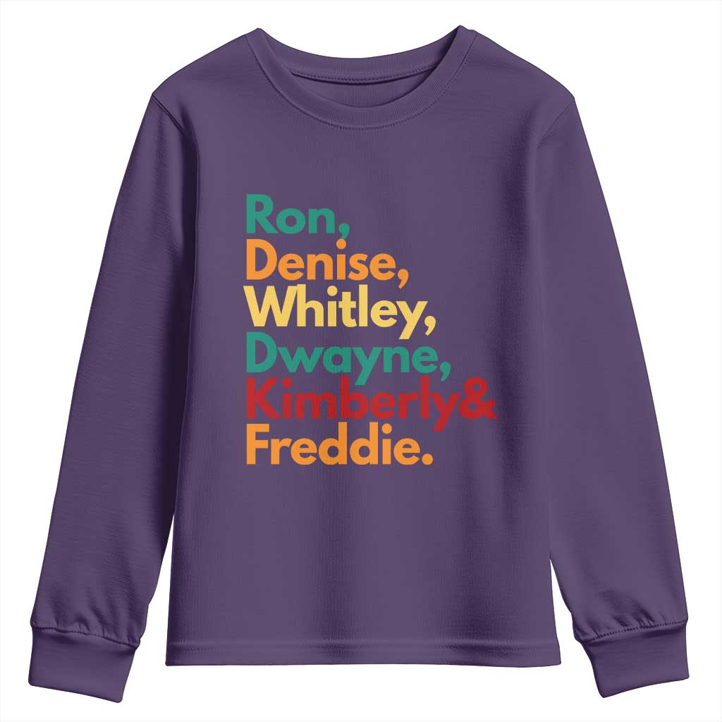 90s Black Sitcom HBCU Culture Tribute Youth Sweatshirt Ron Denise Whitley Dwayne Kimberly Freddie TS02 Purple Print Your Wear