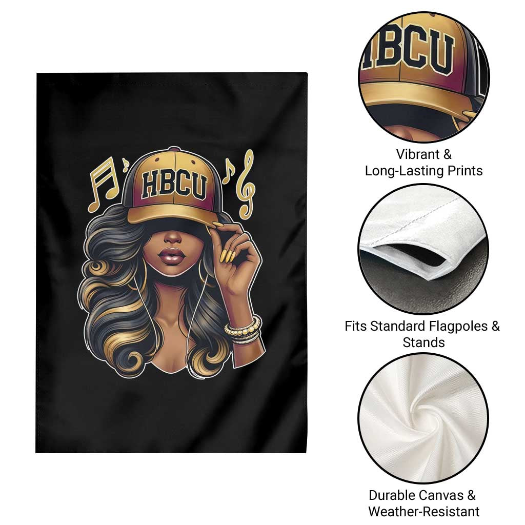 HBCU Queen Vibes Garden Flag Melanin Music College Pride for Black Excellence Supporters TS02 Print Your Wear