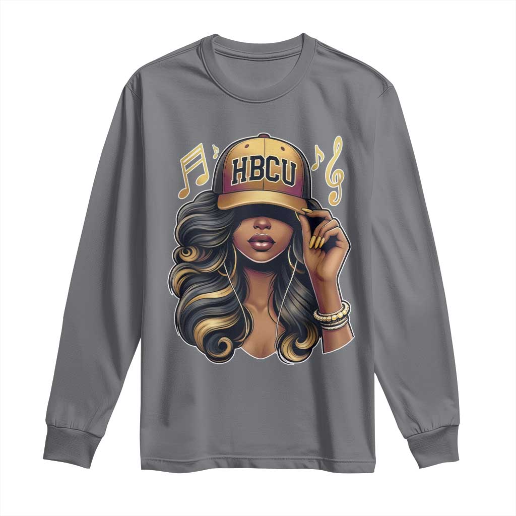 HBCU Queen Vibes Long Sleeve Shirt Melanin Music College Pride for Black Excellence Supporters TS02 Charcoal Print Your Wear