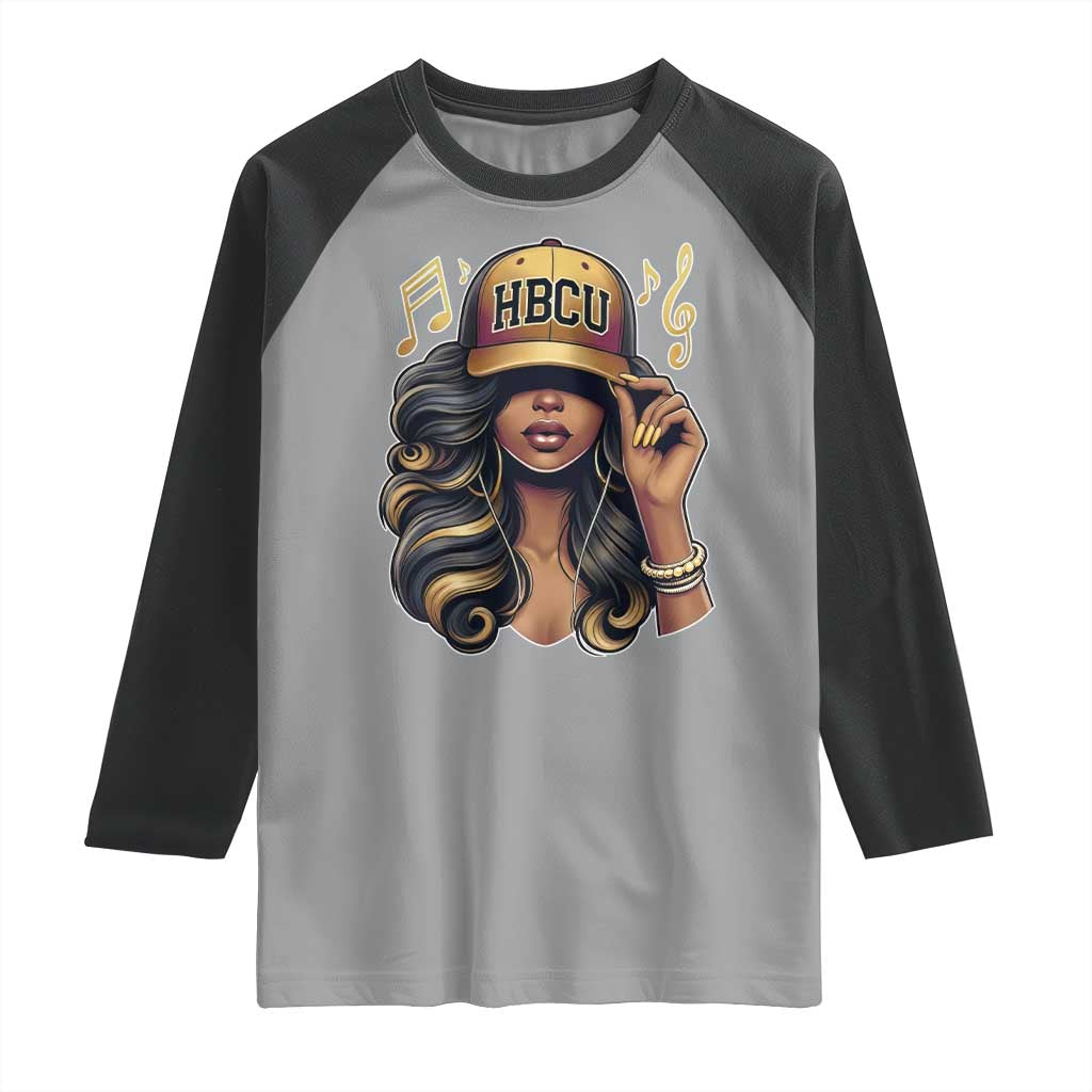 HBCU Queen Vibes Raglan Shirt Melanin Music College Pride for Black Excellence Supporters TS02 Sport Gray Black Print Your Wear