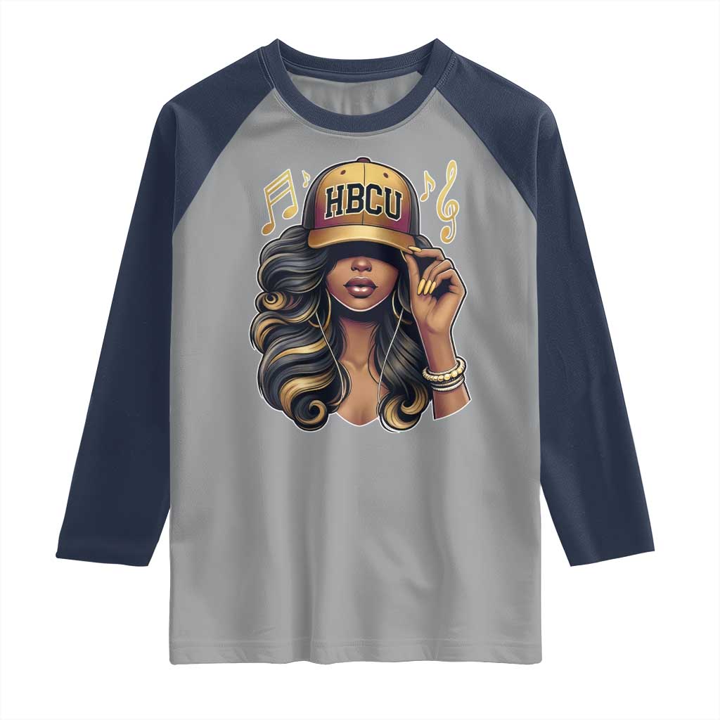 HBCU Queen Vibes Raglan Shirt Melanin Music College Pride for Black Excellence Supporters TS02 Sport Gray Navy Print Your Wear