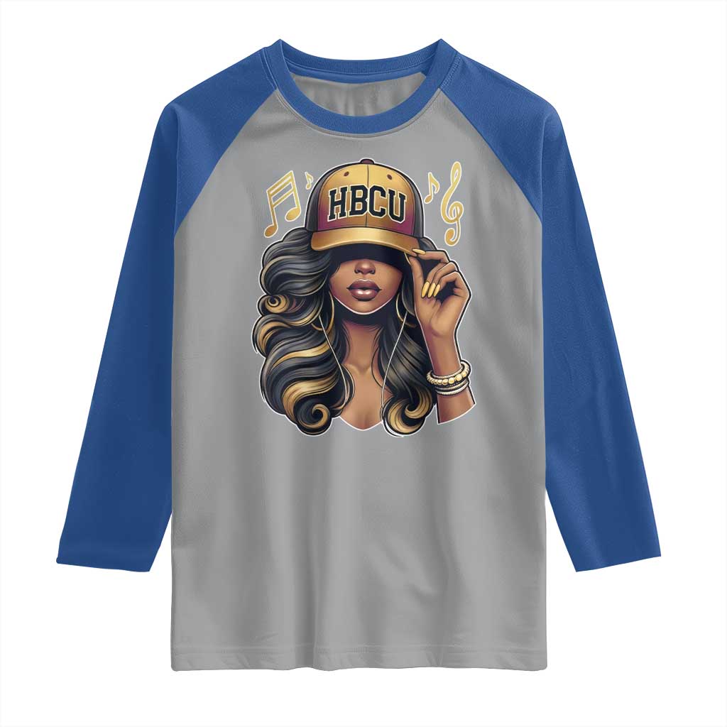 HBCU Queen Vibes Raglan Shirt Melanin Music College Pride for Black Excellence Supporters TS02 Sport Gray Royal Print Your Wear