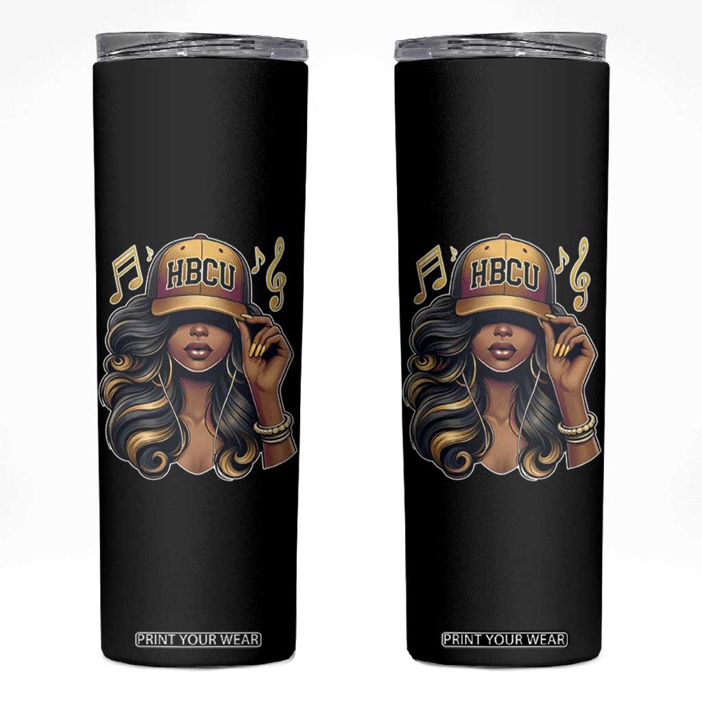 HBCU Queen Vibes Skinny Tumbler Melanin Music College Pride for Black Excellence Supporters TS02 Black Print Your Wear