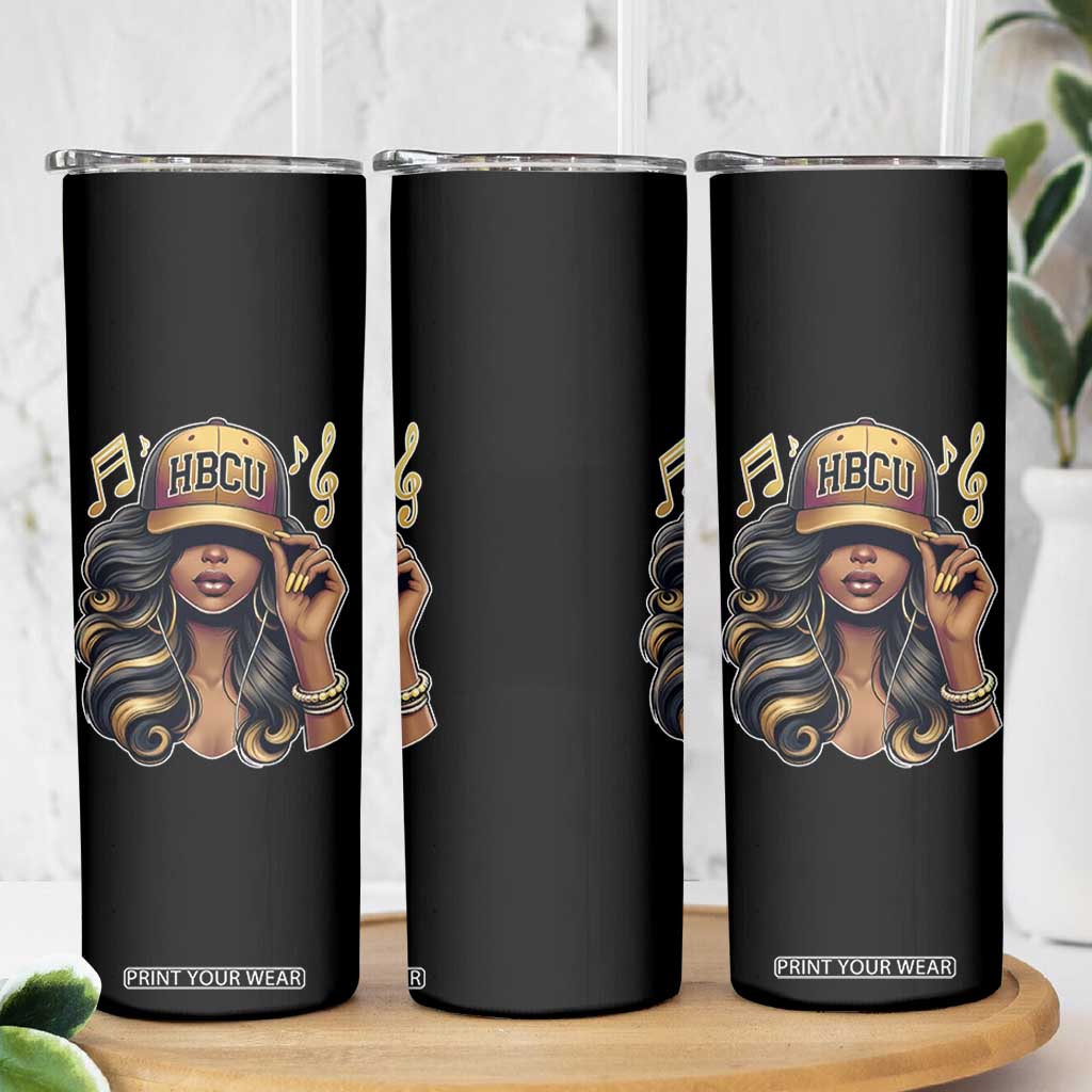 HBCU Queen Vibes Skinny Tumbler Melanin Music College Pride for Black Excellence Supporters TS02 Print Your Wear