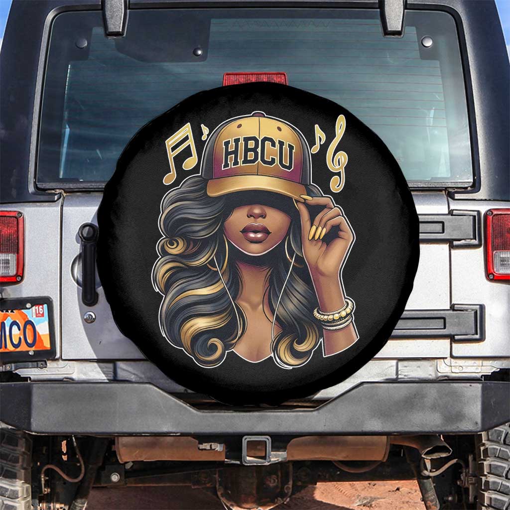 HBCU Queen Vibes Spare Tire Cover Melanin Music College Pride for Black Excellence Supporters TS02 No hole Black Print Your Wear