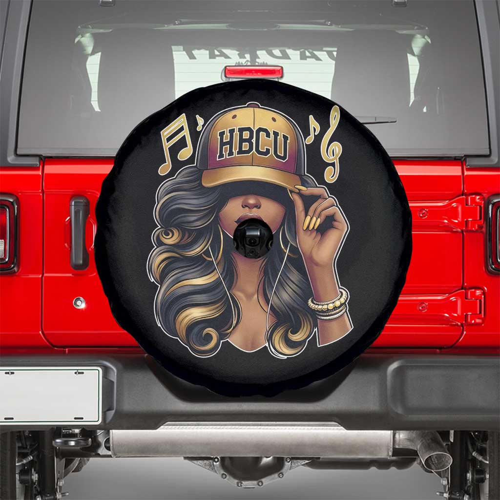 HBCU Queen Vibes Spare Tire Cover Melanin Music College Pride for Black Excellence Supporters TS02 Black Print Your Wear