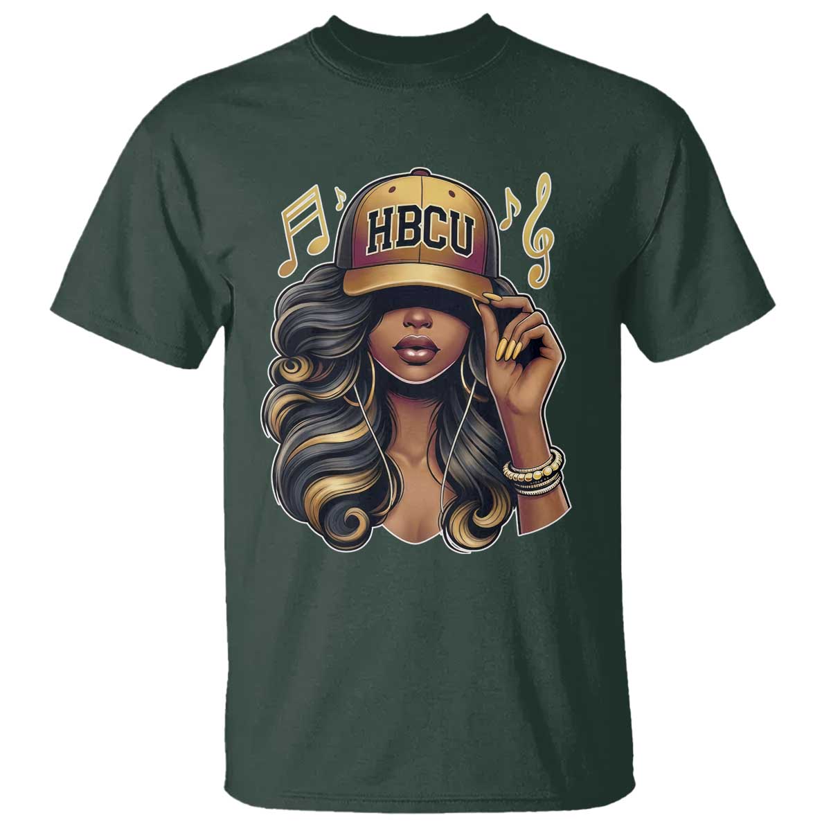 HBCU Queen Vibes T Shirt Melanin Music College Pride for Black Excellence Supporters TS02 Dark Forest Green Print Your Wear