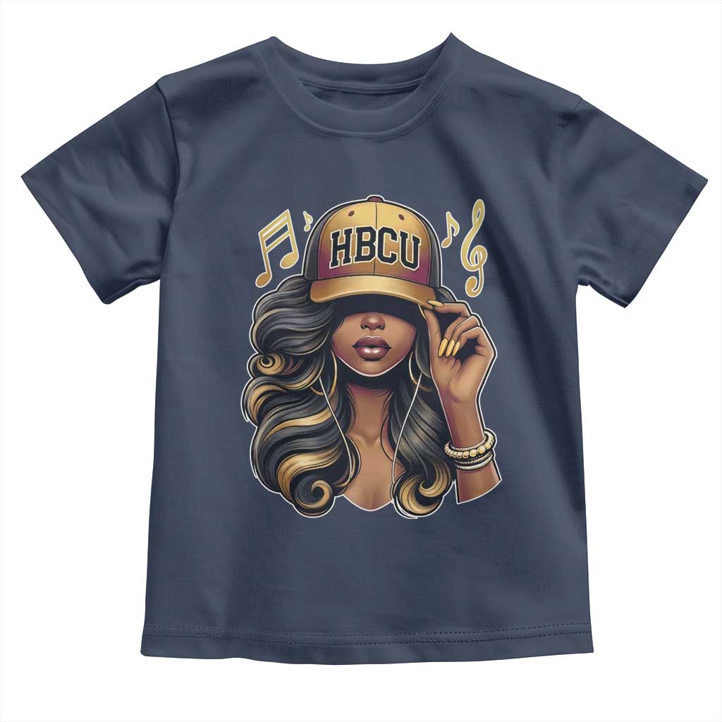 HBCU Queen Vibes Toddler T Shirt Melanin Music College Pride for Black Excellence Supporters TS02 Navy Print Your Wear