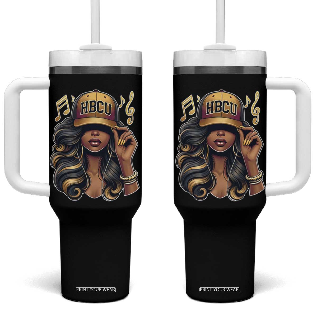 HBCU Queen Vibes Tumbler With Handle Melanin Music College Pride for Black Excellence Supporters TS02 One Size: 40 oz Black Print Your Wear